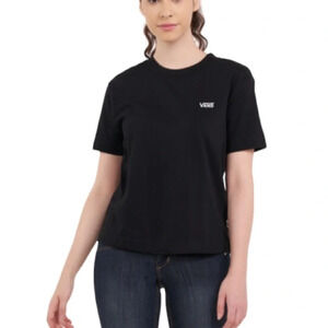 VANS Boxy T-Shirt Black Embroidered Chest Logo Crewneck Short Sleeves Size Small